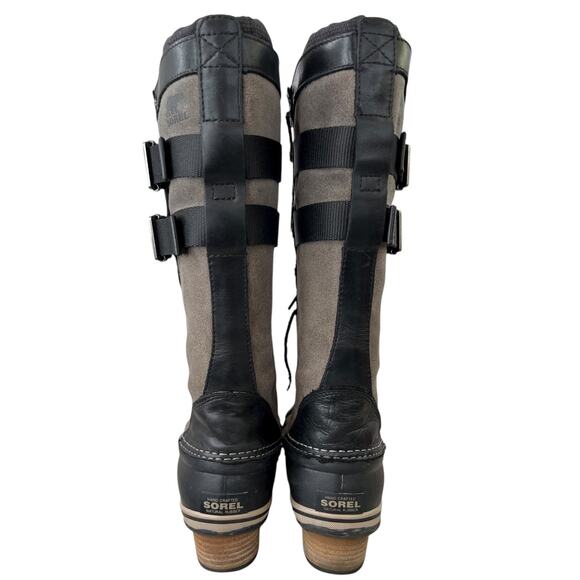 SOREL Joan of Arctic Wedge II Leather Suede Lace Up Winter Snow Boots Black 8.5 - Picture 9 of 16